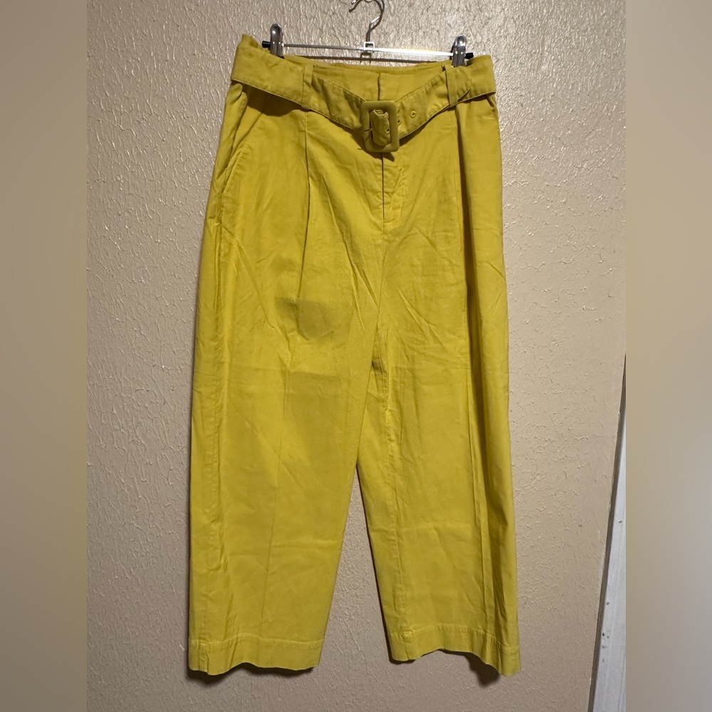 Anthropologie Wide Leg Cropped Pants With Belt Size 8 Linen Blend‎